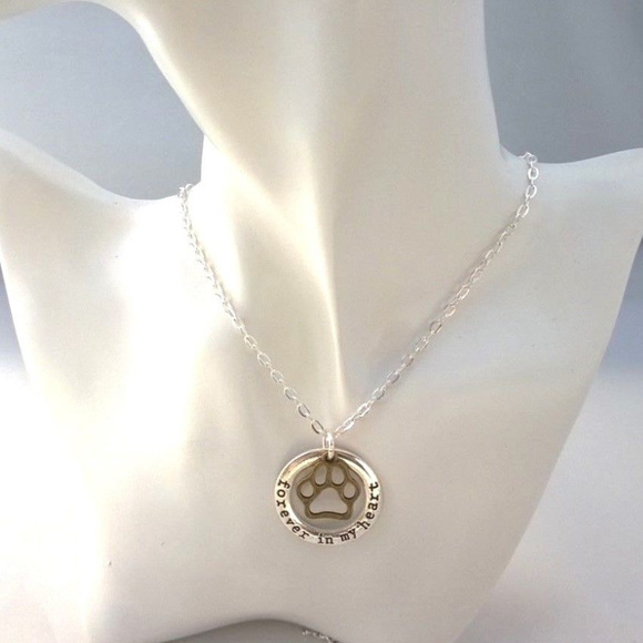Paw Print Necklace Forever in my Heart Charm - Picture 3 of 3